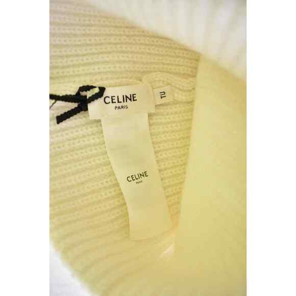 Celine Paris White Black Logo Laine Knit Wool Embroidered Beanie Cap Winter Hat main image 4